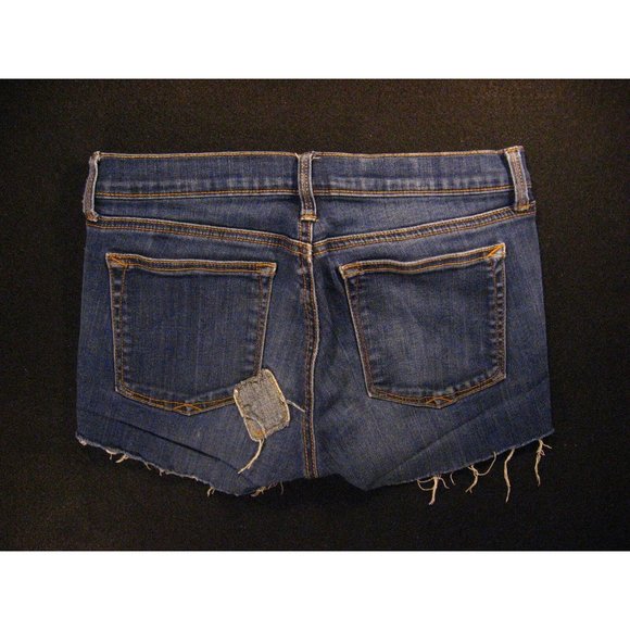 Vintage GAP 1969 CUTOFF JEAN SHORTS W 27 MEASURED LEGGING Patched Juniors Blue D - Picture 2 of 10